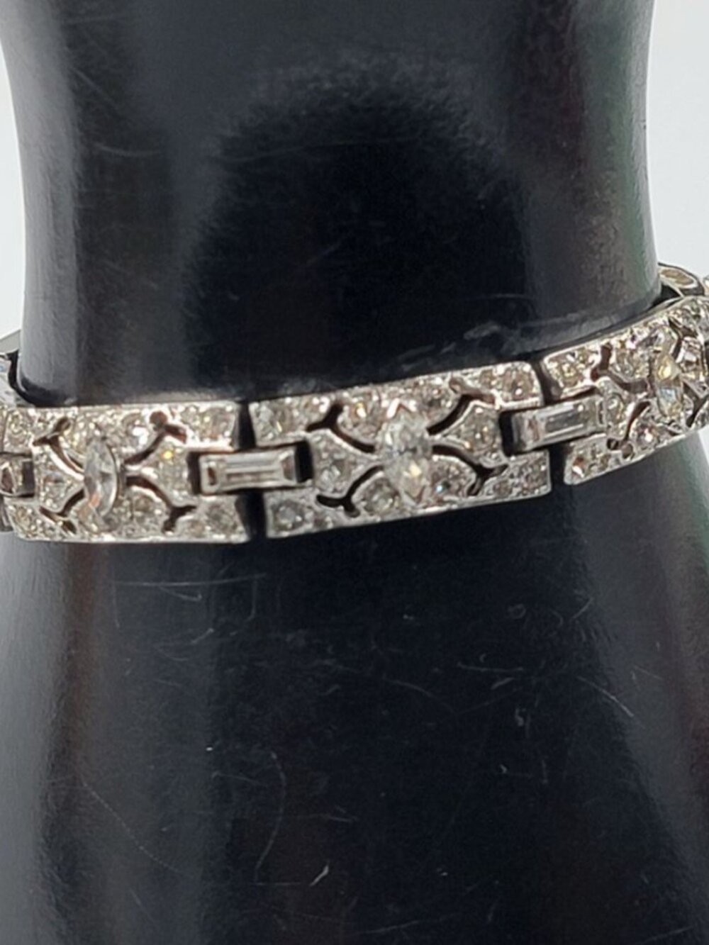 Panetta Rhinestone Vintage Bracelet Art Deco 1940s Link Signed 6" Safety Chain
